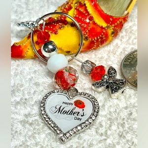 Pretty red and silver Mother’s Day purse bling/ keychain